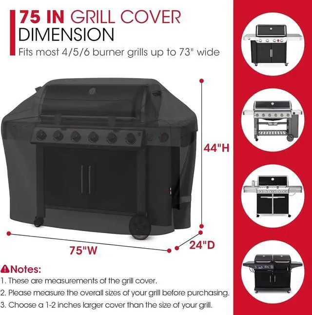 Alt view image 2 of 7 - UNICOOK Heavy Duty Waterproof Barbecue Gas Grill Cover 75-inch XX-Large BBQ Cover Special Fade Resistant Durable and Convenient Fits Grills of Weber Char-Broil Nexgrill Brinkmann and More