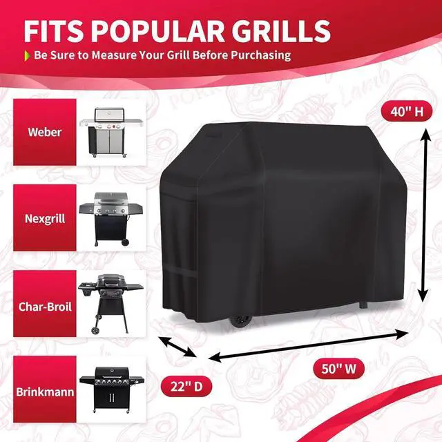Alt view image 2 of 7 - Grill Cover - Heavy Duty BBQ Cover 50 inch Waterproof Barbecue Cover Weather Resistant Fade Resistant Rip-Proof Anti-UV Gas Grill Cover for Weber Char Broil Nexgrill Grills Black