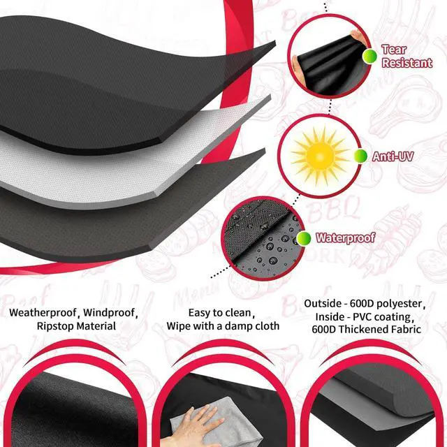Alt view image 3 of 7 - Grill Cover - Heavy Duty BBQ Cover 50 inch Waterproof Barbecue Cover Weather Resistant Fade Resistant Rip-Proof Anti-UV Gas Grill Cover for Weber Char Broil Nexgrill Grills Black