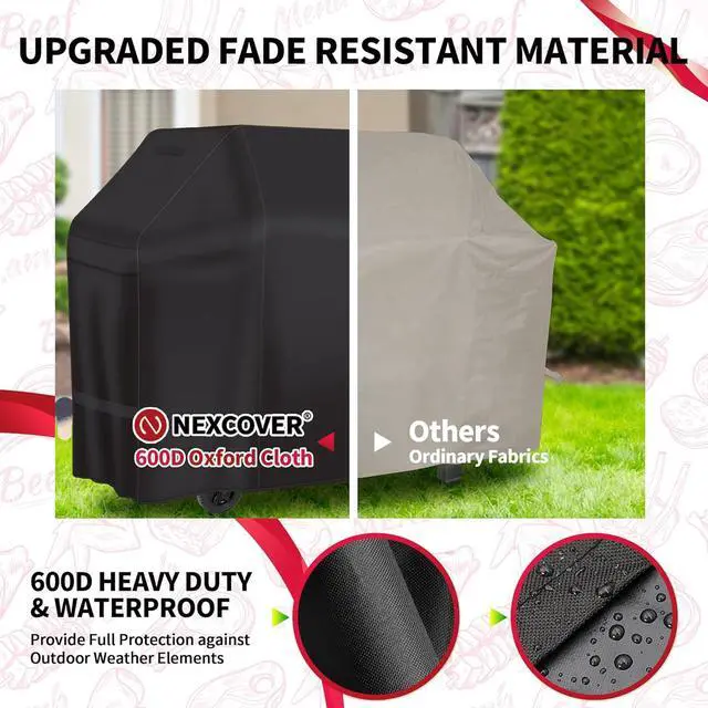 Alt view image 4 of 7 - Grill Cover - Heavy Duty BBQ Cover 50 inch Waterproof Barbecue Cover Weather Resistant Fade Resistant Rip-Proof Anti-UV Gas Grill Cover for Weber Char Broil Nexgrill Grills Black