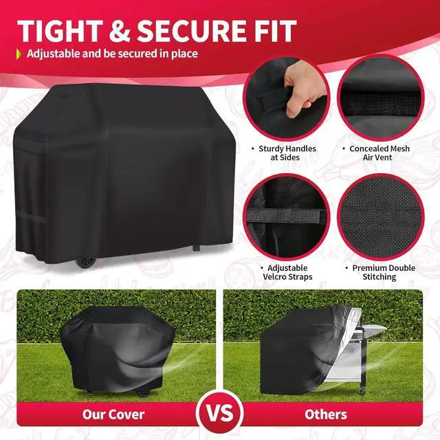 Alt view image 5 of 7 - Grill Cover - Heavy Duty BBQ Cover 50 inch Waterproof Barbecue Cover Weather Resistant Fade Resistant Rip-Proof Anti-UV Gas Grill Cover for Weber Char Broil Nexgrill Grills Black