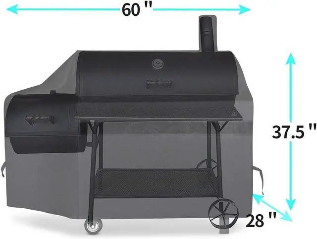 Alt view image 2 of 7 - Offset Smoker Cover - 60 Inch Waterproof Charcoal Grill Cover Outdoor Heavy Duty BBQ Cover Rip Resistant Smokestack Barbecue Cover for Brinkmann Char-Broil Weber Nexgrill Black.