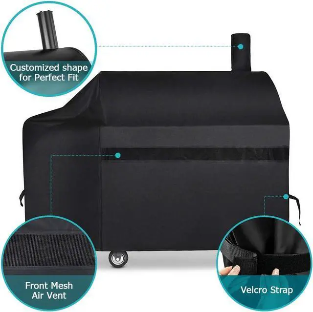 Alt view image 3 of 7 - Offset Smoker Cover - 60 Inch Waterproof Charcoal Grill Cover Outdoor Heavy Duty BBQ Cover Rip Resistant Smokestack Barbecue Cover for Brinkmann Char-Broil Weber Nexgrill Black.