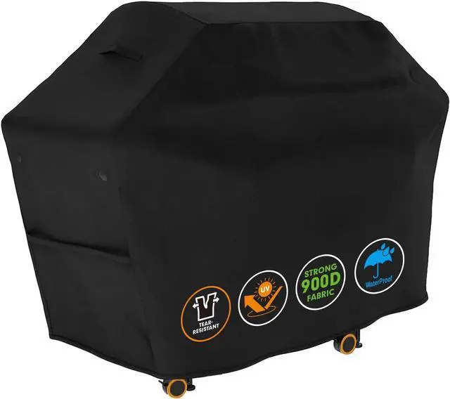 Main image of Grill Cover 65 x 30 x 46 inch 900D Heavy Duty Gas BBQ Cover w/Side Fasteners Straps Waterproof & Weather Resistant for Your Weber Char-Broil Brinkmann Holland Jenn Air (Black)