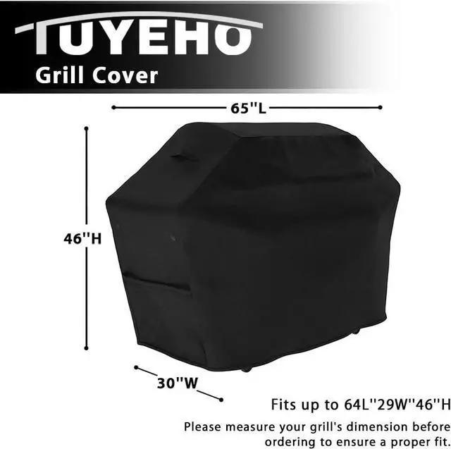 Alt view image 3 of 7 - Grill Cover 65 x 30 x 46 inch 900D Heavy Duty Gas BBQ Cover w/Side Fasteners Straps Waterproof & Weather Resistant for Your Weber Char-Broil Brinkmann Holland Jenn Air (Black)