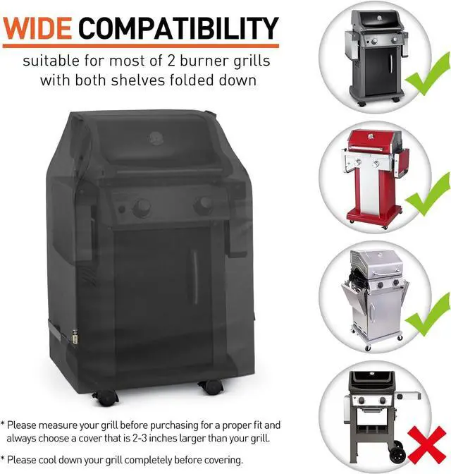 Alt view image 2 of 7 - Gas Grill Covers 32 Inch Heavy Duty Waterproof Outdoor 2 Burner BBQ Small Grill Cover Compatible with Char Broil Weber Brinkmann Holland Black
