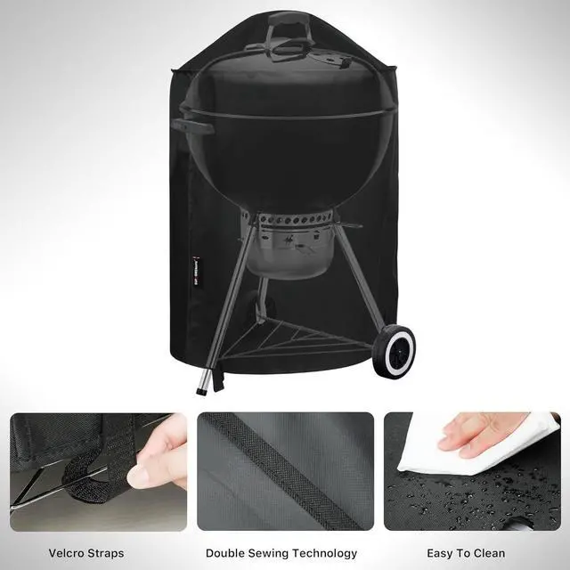 Alt view image 5 of 6 - 22 Inch Grill Cover for Weber Kettle Charcoal Waterproof and Heavy Duty BBQ Covers with Fade Resistant