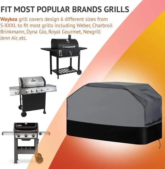 Alt view image 4 of 6 - Heavy Duty Grill Cover 76 Inch 600D Oxford Water Resistant UV & Fade Resistant BBQ Cover for Weber Char-Broil Dyna Glo Nexgrill Charcoal Gas Grill (76W x 28D x 46H Gray/Black)
