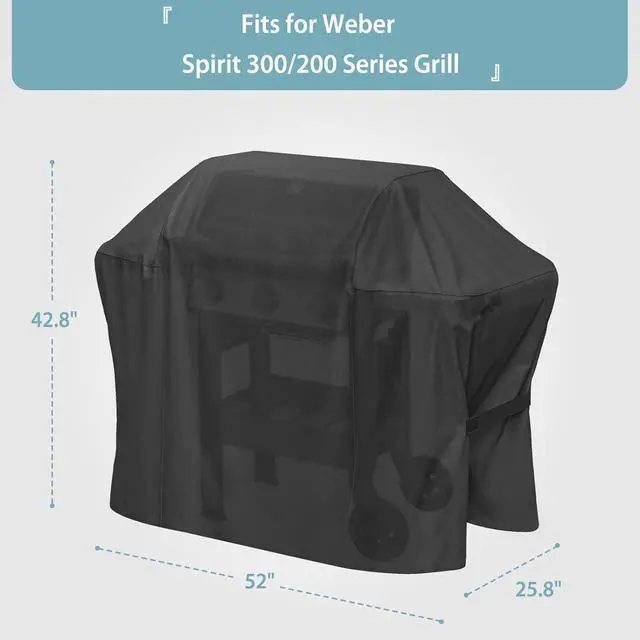 Alt view image 2 of 7 - Grill Cover for Weber Spirit II and Spirit 200 & 300 Series Waterproof BBQ Cover with Double Straps Lightweight & Fade Resistant Black