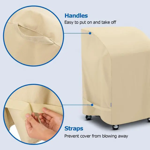 Alt view image 2 of 7 - 2 Burner Grill Cover 32 Inch Outdoor Heavy Duty Waterproof Small Gas BBQ Cover UV & Fade Resistant Compatible for Weber CharBroil Nexgrill and More Grills with Collapsed Side Tables Beige