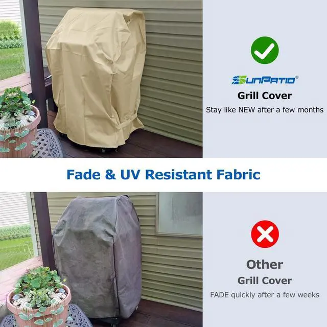Alt view image 3 of 7 - 2 Burner Grill Cover 32 Inch Outdoor Heavy Duty Waterproof Small Gas BBQ Cover UV & Fade Resistant Compatible for Weber CharBroil Nexgrill and More Grills with Collapsed Side Tables Beige