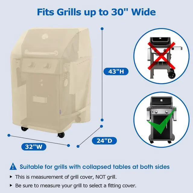 Alt view image 4 of 7 - 2 Burner Grill Cover 32 Inch Outdoor Heavy Duty Waterproof Small Gas BBQ Cover UV & Fade Resistant Compatible for Weber CharBroil Nexgrill and More Grills with Collapsed Side Tables Beige