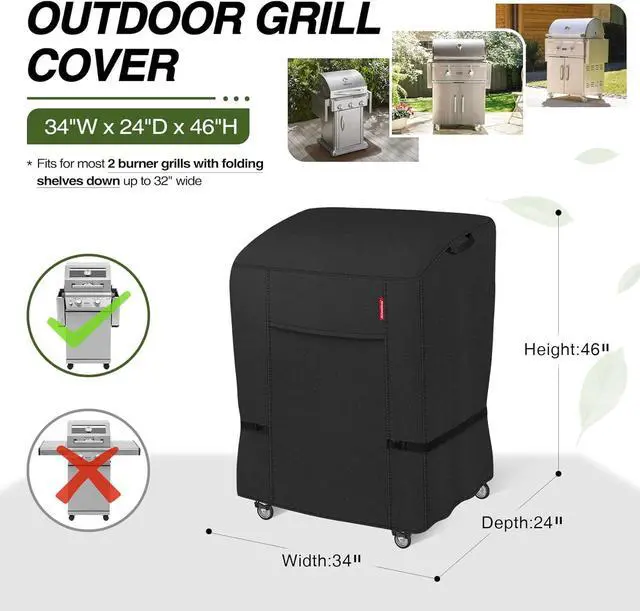 Alt view image 2 of 7 - 34W x 24D x 46H inch Premium Gas Grill Cover Up to 32 inch Waterproof and Fade Resistant 600D BBQ Covers for Weber Brinkmann Char-Broil and More Black