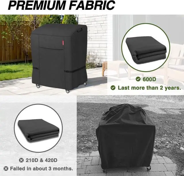 Alt view image 5 of 7 - 34W x 24D x 46H inch Premium Gas Grill Cover Up to 32 inch Waterproof and Fade Resistant 600D BBQ Covers for Weber Brinkmann Char-Broil and More Black