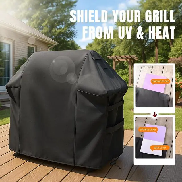 Alt view image 5 of 7 - Grill Cover for Weber Spirit 200/300 Series Also Fits for Spirit II 300 Double Straps and Built-in Vents Waterproof 52-Inch Black