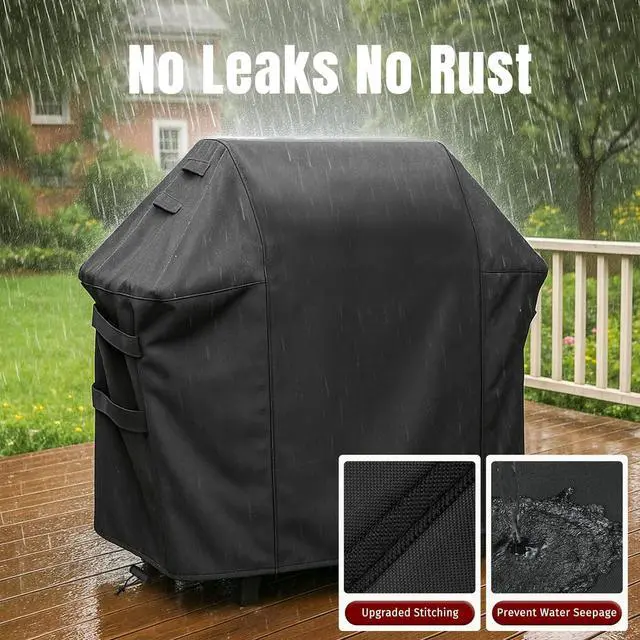 Alt view image 6 of 7 - Grill Cover for Weber Spirit 200/300 Series Also Fits for Spirit II 300 Double Straps and Built-in Vents Waterproof 52-Inch Black