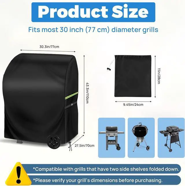Alt view image 2 of 7 - Grill Cover for Outdoor Grill 30 Inch - Waterproof 420D Oxford BBQ Covers for Outside with Windproof Buckles & Bottom Drawcord Black