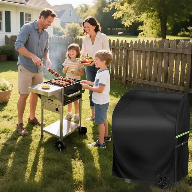 Alt view image 7 of 7 - Grill Cover for Outdoor Grill 30 Inch - Waterproof 420D Oxford BBQ Covers for Outside with Windproof Buckles & Bottom Drawcord Black