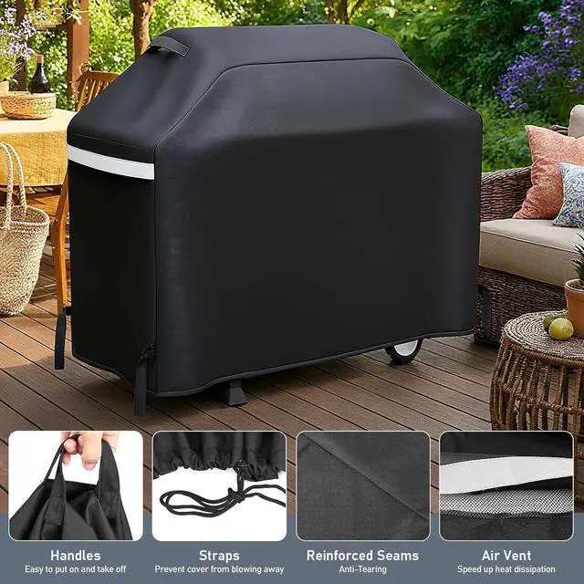 Alt view image 5 of 7 - 65 Inch Outdoor Grill Cover for Nexgrill BBQ Cover for Weber Charbroil Kenmore Brinkmann Dyna-Glo Grills Heavy Duty Waterproof Special Fade and UV Resistant Material 600 D Polyester