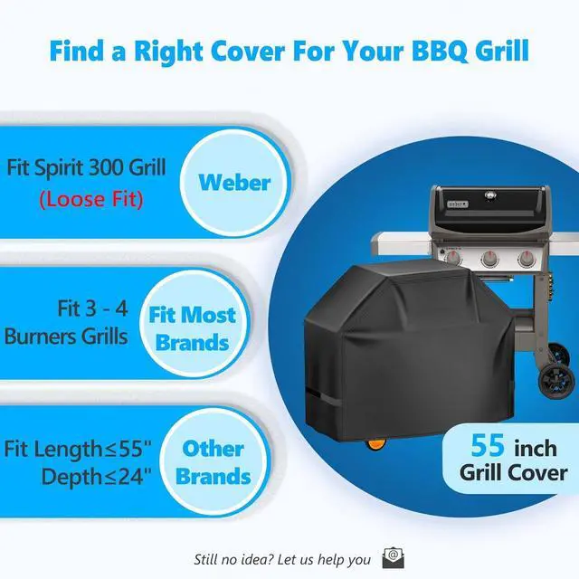 Alt view image 3 of 7 - Grill Cover 55 Inch - Superior Gas Grill Cover for Outdoor Grill - 600D Outside BBQ Covers Waterproof Heavy Duty for Weber Dyna-glo Char-Broil Nexgrill Brinkmann Monument Barbecue Grill