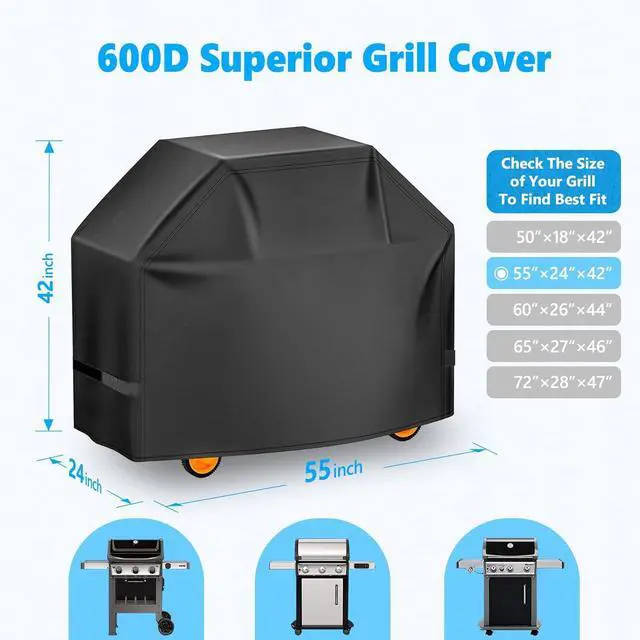 Alt view image 2 of 7 - Grill Cover 55 Inch - Superior Gas Grill Cover for Outdoor Grill - 600D Outside BBQ Covers Waterproof Heavy Duty for Weber Dyna-glo Char-Broil Nexgrill Brinkmann Monument Barbecue Grill