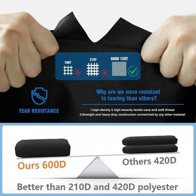 Alt view image 3 of 7 - Heavy Duty 58 Inch Grill Cover for Weber Genesis 300 & Genesis II 300 Series 600D Waterproof Fade Resistant BBQ Gas Grill Cover for Outdoor Grill with Straps Compared to Weber 7130