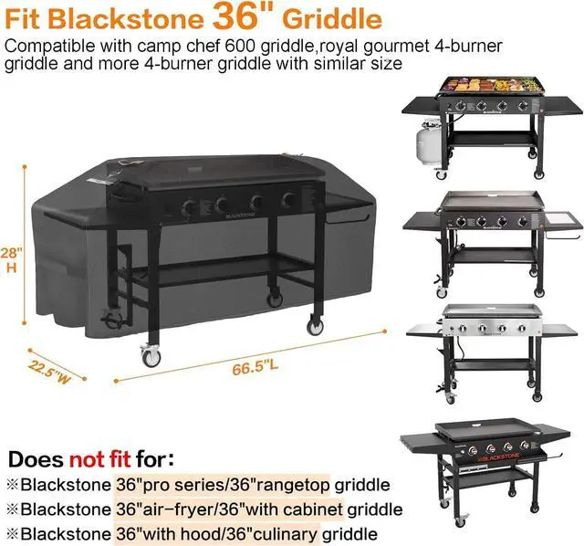 Alt view image 7 of 7 - Griddle Cover for Blackstone 36 Griddle [Upgraded Rip-Proof&Waterproof] Heavy Duty Flat Top Grill Cover Windproof 1528 Grill Cover for Blackstone and More 4-Burner Griddle with Straps and Air Vent