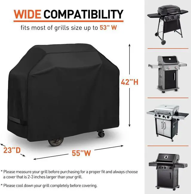 Alt view image 2 of 7 - BBQ Grill Cover 55 inch Waterproof Grill Cover for Outdoor Grill Rip-Proof Fade Resistant Barbecue Gas Grill Cover for Weber Char Broil Nexgrill etc. All Weather Resistant