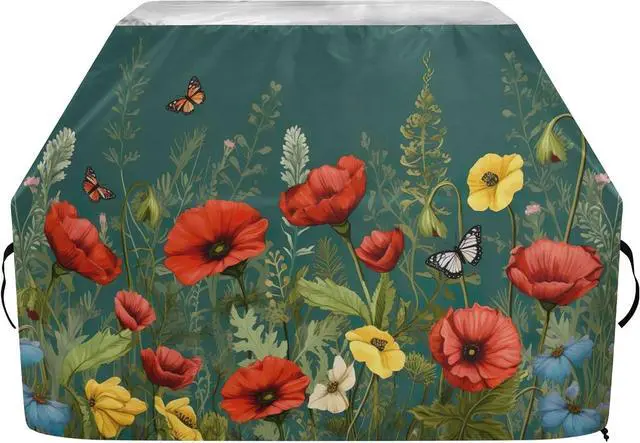 Main image of Colorful Flower Grill Cover 65 Inch Heavy Duty Outdoor Barbecue Cover Waterproof BBQ Gas Grill Cover with Adjustable Straps for Most Grills