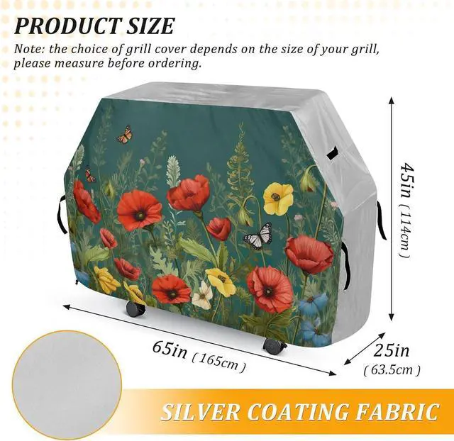 Alt view image 3 of 6 - Colorful Flower Grill Cover 65 Inch Heavy Duty Outdoor Barbecue Cover Waterproof BBQ Gas Grill Cover with Adjustable Straps for Most Grills