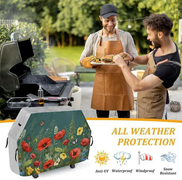 Alt view image 5 of 6 - Colorful Flower Grill Cover 65 Inch Heavy Duty Outdoor Barbecue Cover Waterproof BBQ Gas Grill Cover with Adjustable Straps for Most Grills