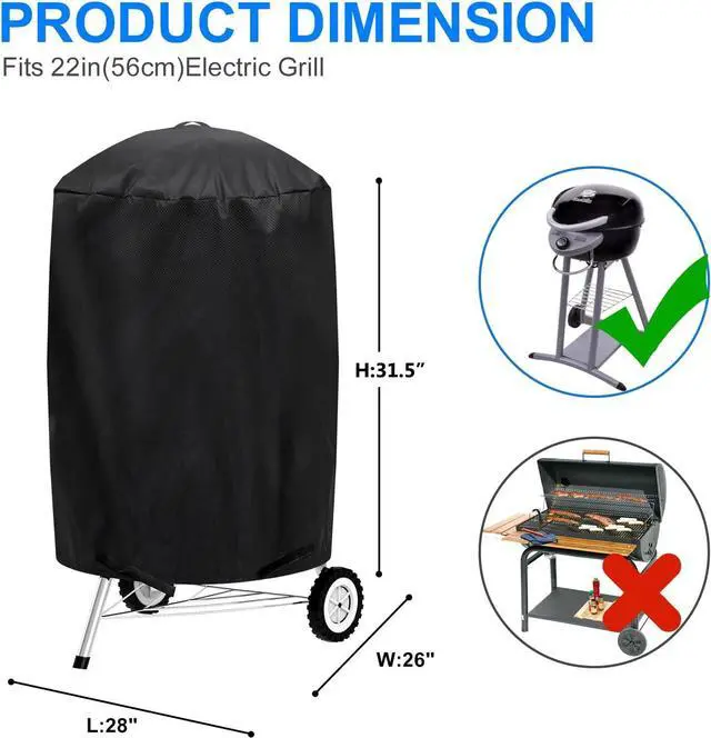 Alt view image 2 of 6 - Small Grill Cover for Outdoor Grill BBQ Waterproof UV & Fade Resistant for Weber 22 Inch Charcoal Kettle Grill Round Kettle Grill Cover (22 Inch/Black)