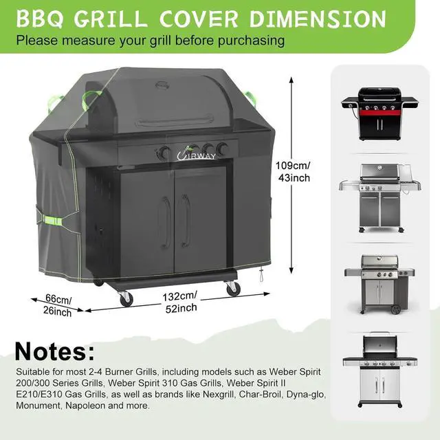 Alt view image 2 of 7 - Gas Grill Cover 52 Inch Waterproof UV & Fade Resistant BBQ Grill Cover for Outdoor Barbecue Cover with Reflective Strip and Air Vent for Weber Dyna-glo Char-Broil Nexgrill etc. Black