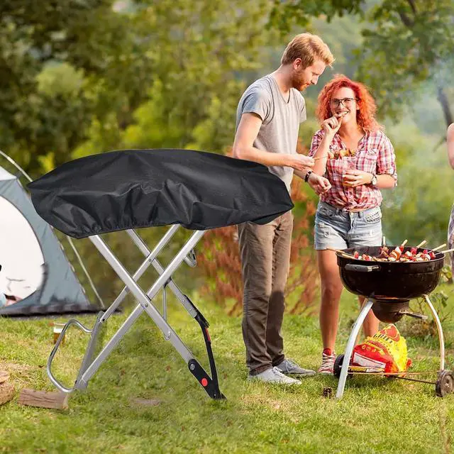 Alt view image 3 of 6 - Grill Cover for Weber 9010001 Traveler Portable Gas Grill - Heavy Duty Waterproof 600D Oxford Fabric and Adjustable Hem Grill Cover