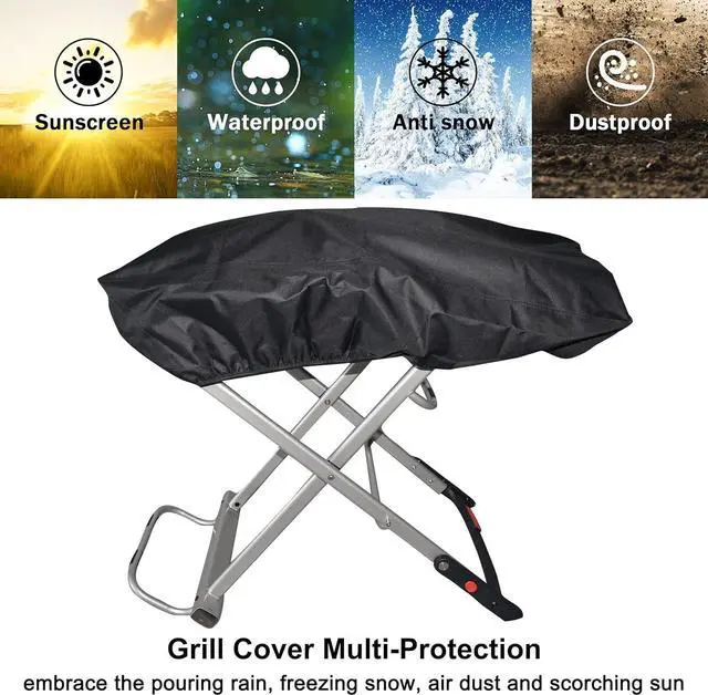 Alt view image 4 of 6 - Grill Cover for Weber 9010001 Traveler Portable Gas Grill - Heavy Duty Waterproof 600D Oxford Fabric and Adjustable Hem Grill Cover
