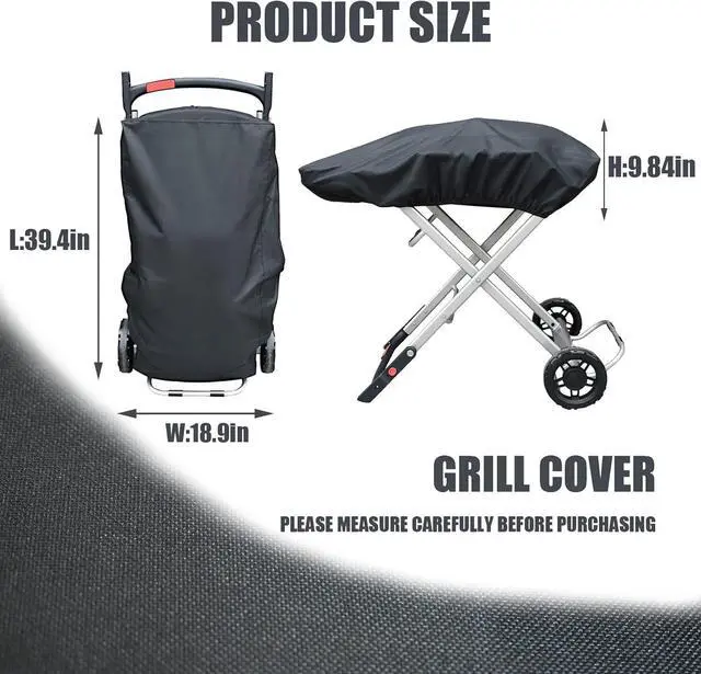 Alt view image 6 of 6 - Grill Cover for Weber 9010001 Traveler Portable Gas Grill - Heavy Duty Waterproof 600D Oxford Fabric and Adjustable Hem Grill Cover