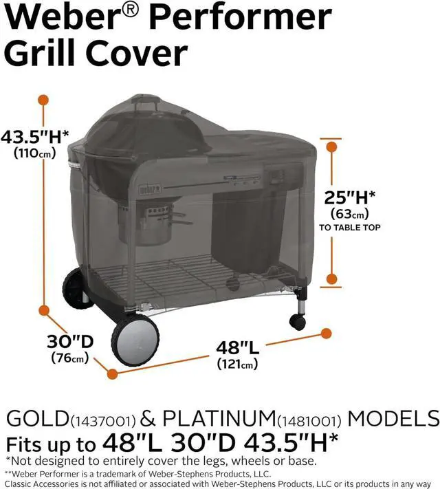Alt view image 4 of 7 - Ravenna Water-Resistant 48 Inch BBQ Grill Cover for Weber Performer Grill Cover Grill Cover for Outdoor Grill BBQ Cover