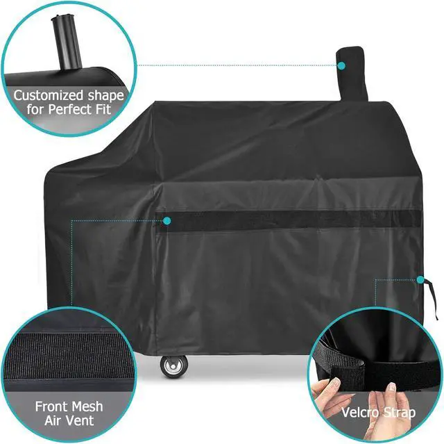 Alt view image 2 of 6 - iCOVER Offset Smoker Cover 60 inch Charcoal Pellet Grill Covers Heavy Duty Waterproof 600D BBQ Smokers Protection for Brinkmann for Char-Broil for Weber Nexgrill New Braunfels for Oklahoma Joes