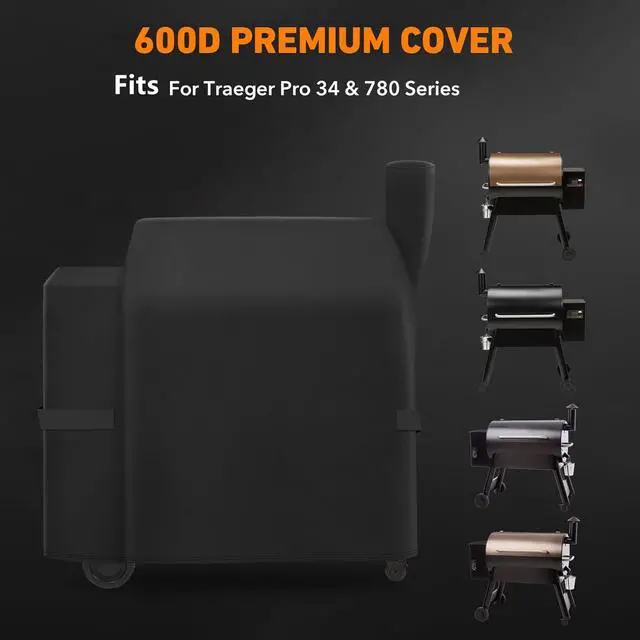 Alt view image 3 of 7 - Outdoor Heavy Duty Waterproof Grill Cover Compatible with BAC380 BAC504 Traeger Pro 34 & 780 Series Wood Pellet Grill and Smoker Texas and More Full Length Barbecue Grill Cover Black