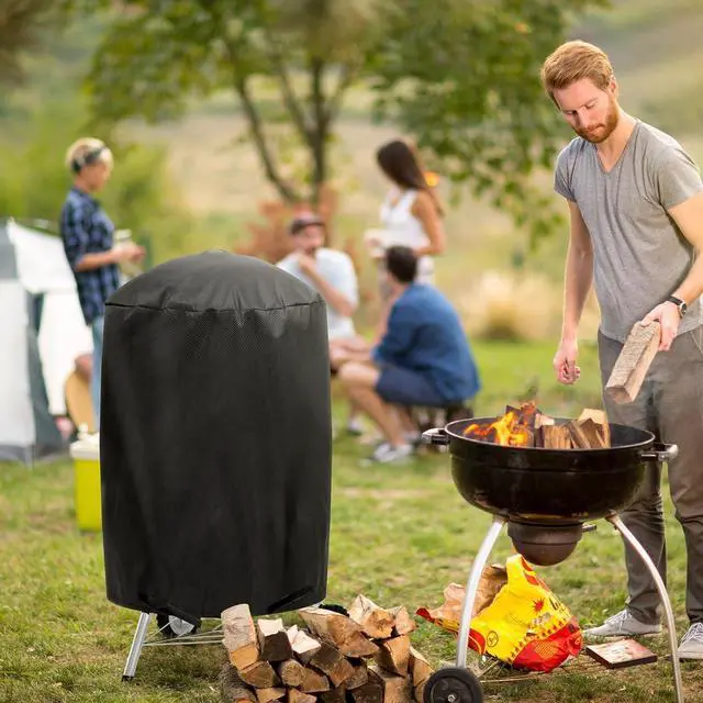 Alt view image 3 of 6 - Small Grill Cover for Outdoor Grill BBQ Waterproof UV & Fade Resistant for Weber 22 Inch Charcoal Kettle Grill Round Kettle Grill Cover (22 Inch/Black)