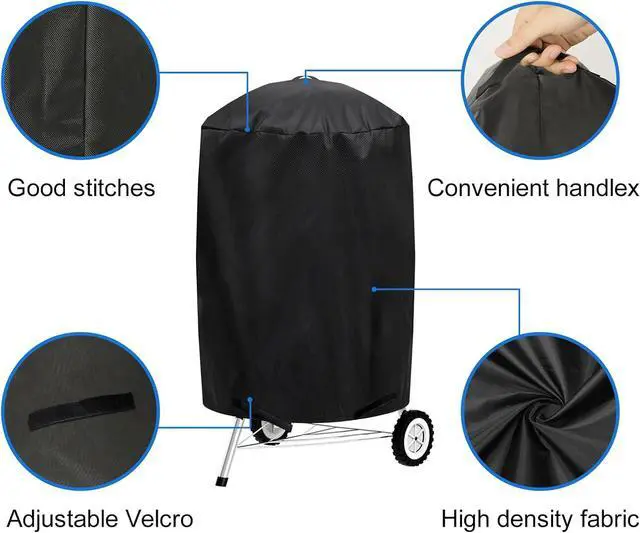 Alt view image 5 of 6 - Small Grill Cover for Outdoor Grill BBQ Waterproof UV & Fade Resistant for Weber 22 Inch Charcoal Kettle Grill Round Kettle Grill Cover (22 Inch/Black)