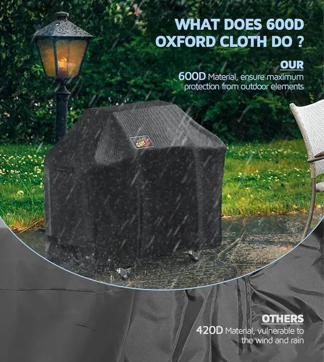 Alt view image 4 of 7 - 58inch Grill Cover 600D Polyester Waterproof Heavy Duty Barbecue Gas Grill Cover Special Fade & Weather Resistant Outdoor BBQ Cover Fits Weber Char-Broil Nexgrill Brinkmann Grills Black