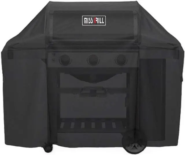 Alt view image 4 of 7 - MissGrill 7130 Grill Cover Fits Weber Genesis II 3 Burner Grill and Genesis 300 Series Grills (Compared to 7130) 58 x 44.5-Inch Heavy Duty Waterproof & Weather Resistant Outdoor Barbeque Grill Cover