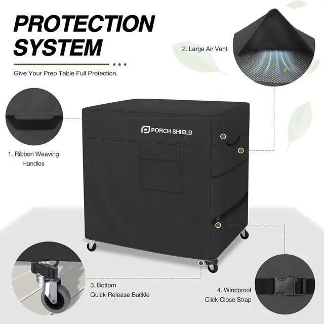 Alt view image 3 of 7 - Outdoor Prep Table Cover Waterproof Patio Dining Cart Cover Fitting Grill Stainless Steel Cart up to 53 L x 21 W x 33 H Black