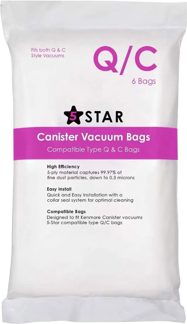 Main image of Type Q/C HEPA Replacement Vacuum Bags Compatible with Kenmore and Sears Canister Vacuum Fits Kenmore 50557 5055 50558 53291 Replace Part 53292. 6 Pack White