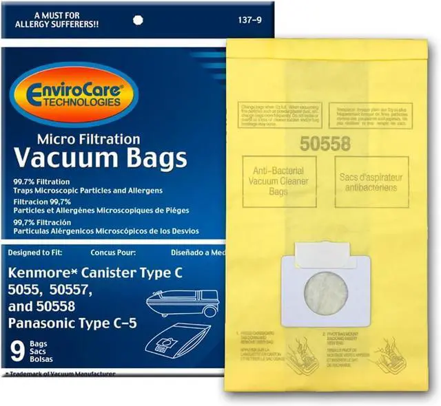 Main image of Replacement Vacuum Bags made to fit Kenmore Canister Type C or Q 50555 50558 50557 and Panasonic Type C-5 Vacuums 9 pack