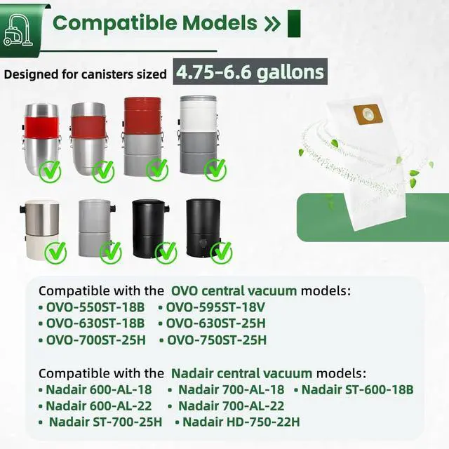 Alt view image 2 of 7 - 6 Pack HEPA Replacement Bags for OVO & Nadair Central Vacuum 12.5L /3.2 Gallon Disposable Central Vacuum Bags for 4.75 to 6.6 Gal Canister Size - Triple Layer Filtration & Leak - Proof Design