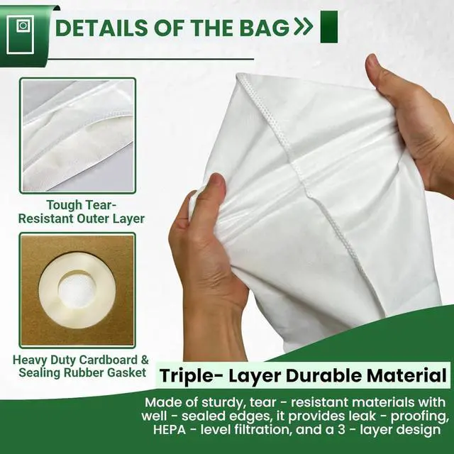 Alt view image 4 of 7 - 6 Pack HEPA Replacement Bags for OVO & Nadair Central Vacuum 12.5L /3.2 Gallon Disposable Central Vacuum Bags for 4.75 to 6.6 Gal Canister Size - Triple Layer Filtration & Leak - Proof Design