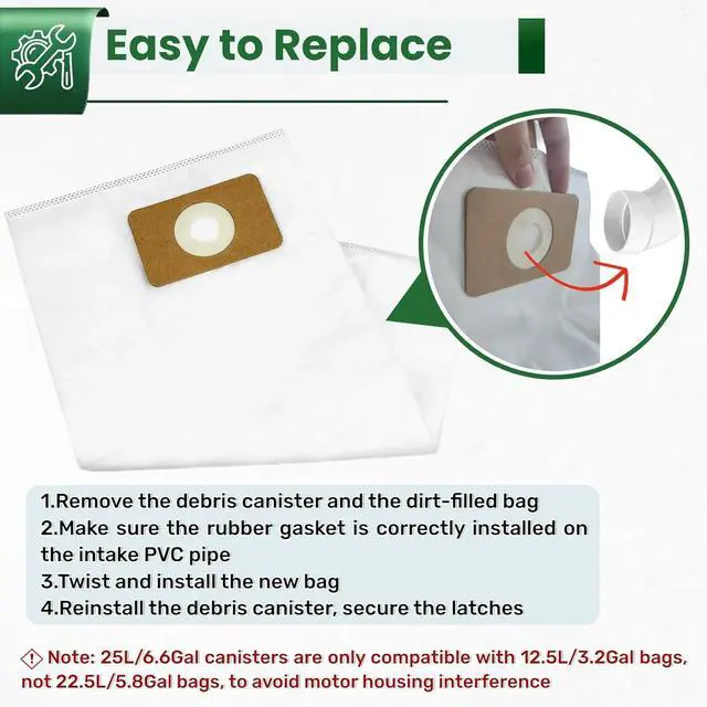 Alt view image 5 of 7 - 6 Pack HEPA Replacement Bags for OVO & Nadair Central Vacuum 12.5L /3.2 Gallon Disposable Central Vacuum Bags for 4.75 to 6.6 Gal Canister Size - Triple Layer Filtration & Leak - Proof Design