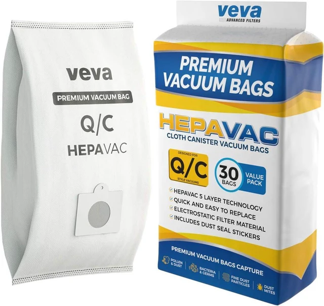 Main image of 30 Pack Type Q/C 53292 HEPA Vacuum Bags for Kenmore Canister Vacuum Cleaners 5055, 50558, 53291, 53292, Series 600, 400, 200